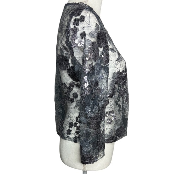 Marina Gray Lace Sequin Embroidered Zip Back Blouse - Picture 2 of 8